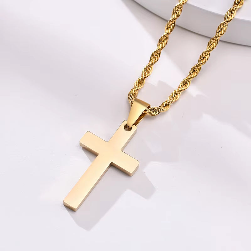 Simple Plain Cross Prayer Pendant Necklaces for Men, anti Allergy Stainless Steel Religious Faith Collar Jewelry