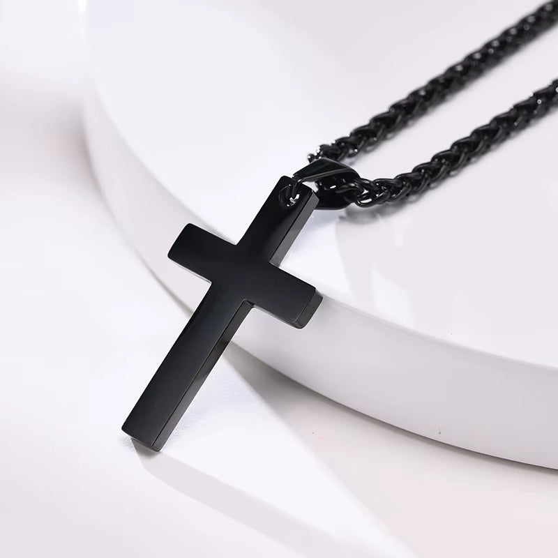 Simple Plain Cross Prayer Pendant Necklaces for Men, anti Allergy Stainless Steel Religious Faith Collar Jewelry