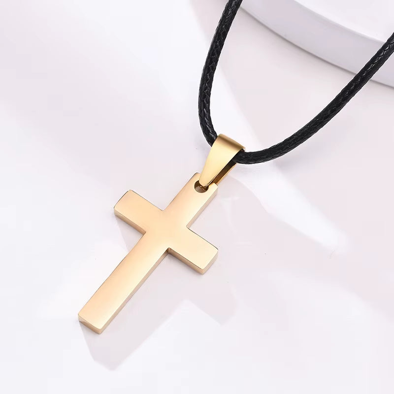 Simple Plain Cross Prayer Pendant Necklaces for Men, anti Allergy Stainless Steel Religious Faith Collar Jewelry
