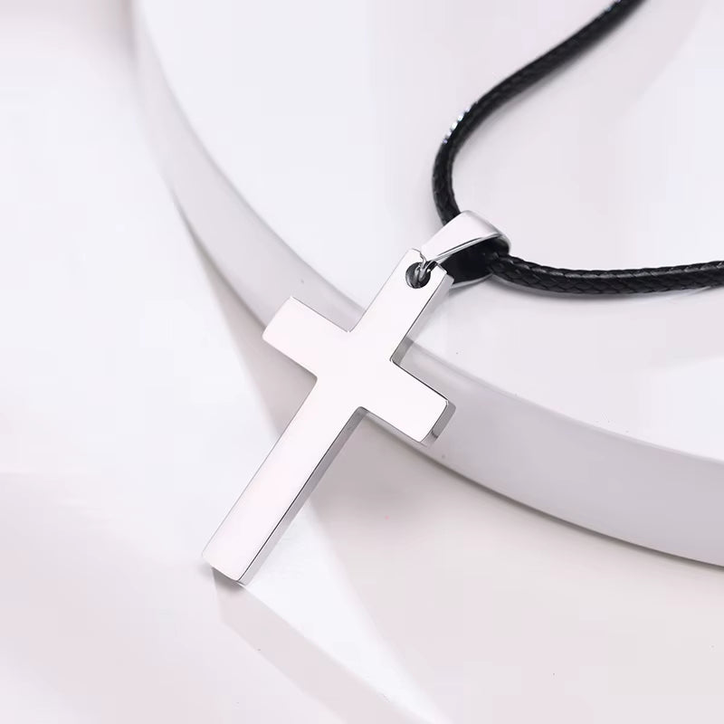 Simple Plain Cross Prayer Pendant Necklaces for Men, anti Allergy Stainless Steel Religious Faith Collar Jewelry