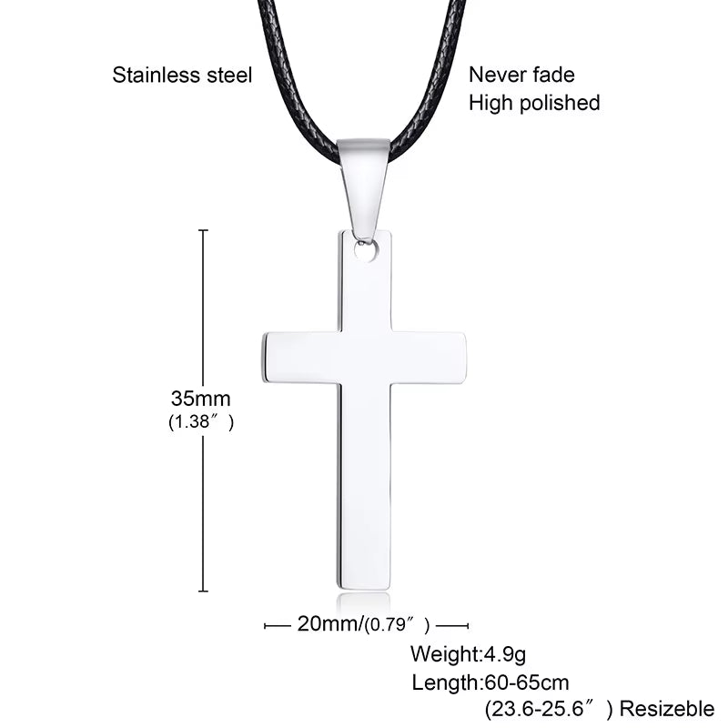 Simple Plain Cross Prayer Pendant Necklaces for Men, anti Allergy Stainless Steel Religious Faith Collar Jewelry