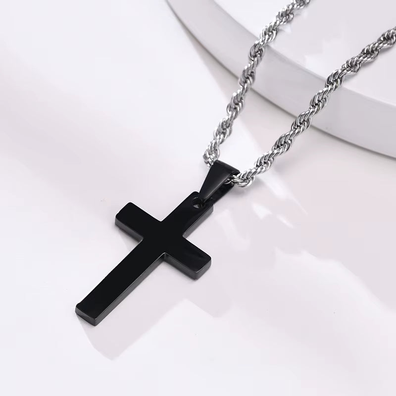 Simple Plain Cross Prayer Pendant Necklaces for Men, anti Allergy Stainless Steel Religious Faith Collar Jewelry