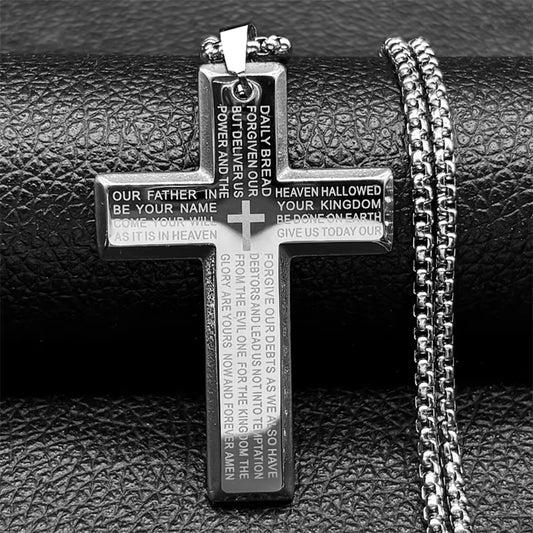 Cross Christian Church Prayer Necklace Men Stainless Steel Gold Color Bible Amulet Necklaces Jewelry Colar Masculino N2005S02