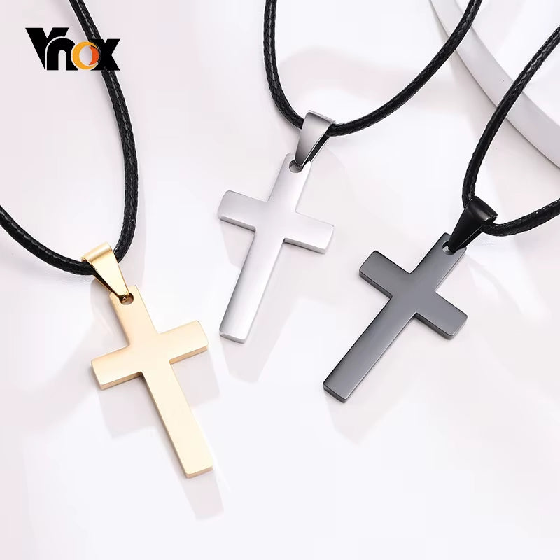 Simple Plain Cross Prayer Pendant Necklaces for Men, anti Allergy Stainless Steel Religious Faith Collar Jewelry