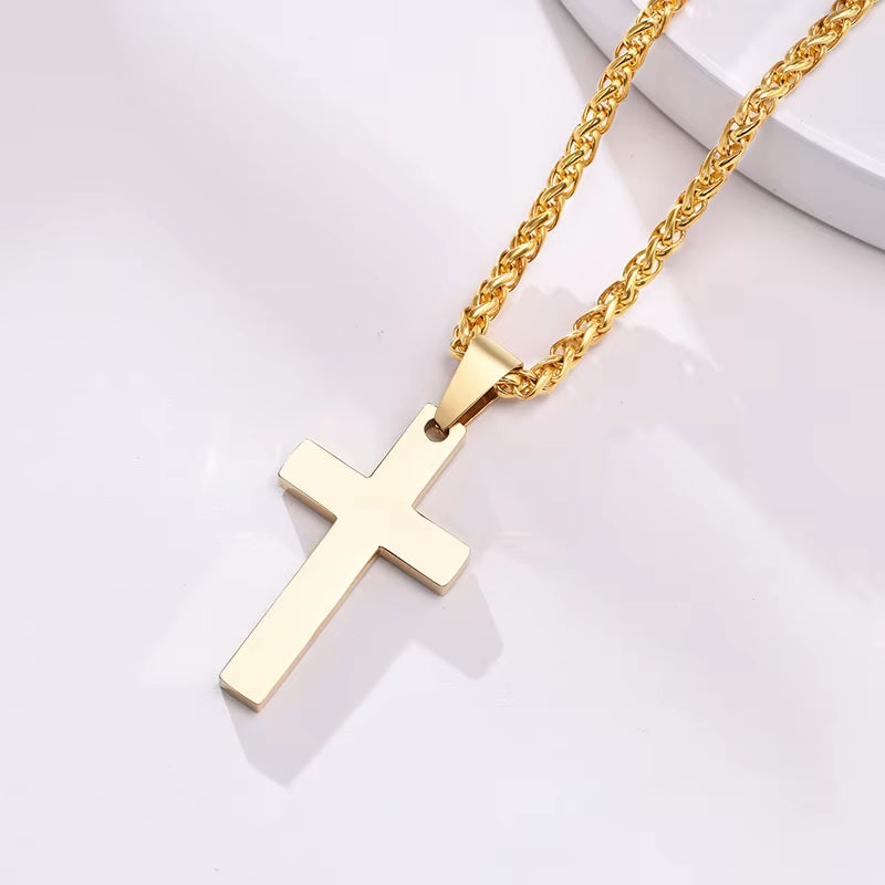 Simple Plain Cross Prayer Pendant Necklaces for Men, anti Allergy Stainless Steel Religious Faith Collar Jewelry