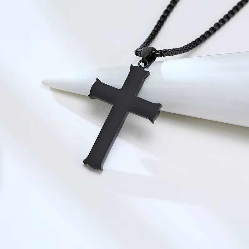 Simple Plain Cross Prayer Pendant Necklaces for Men, anti Allergy Stainless Steel Religious Faith Collar Jewelry