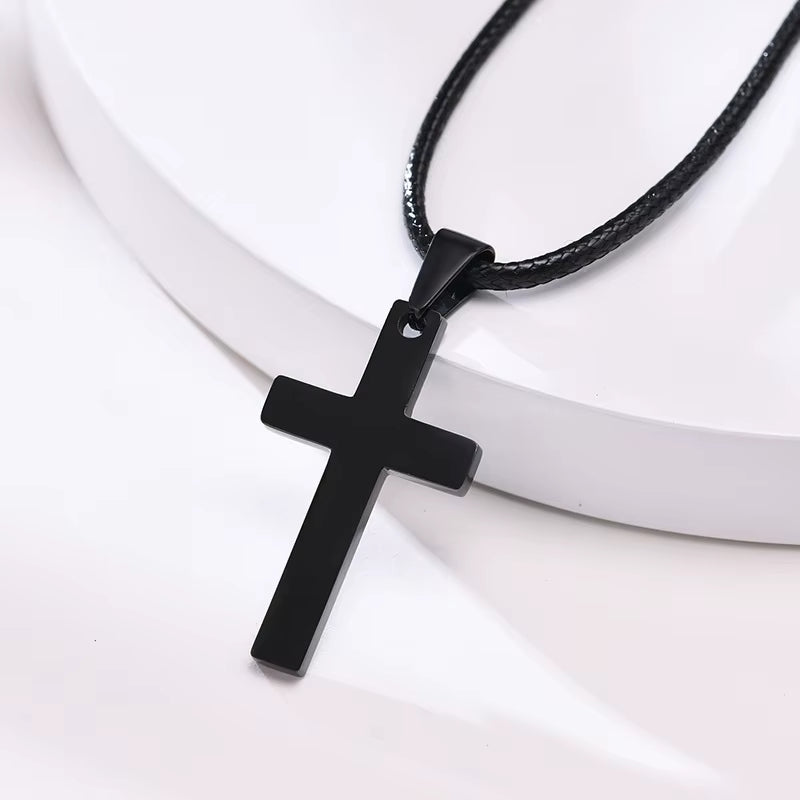 Simple Plain Cross Prayer Pendant Necklaces for Men, anti Allergy Stainless Steel Religious Faith Collar Jewelry