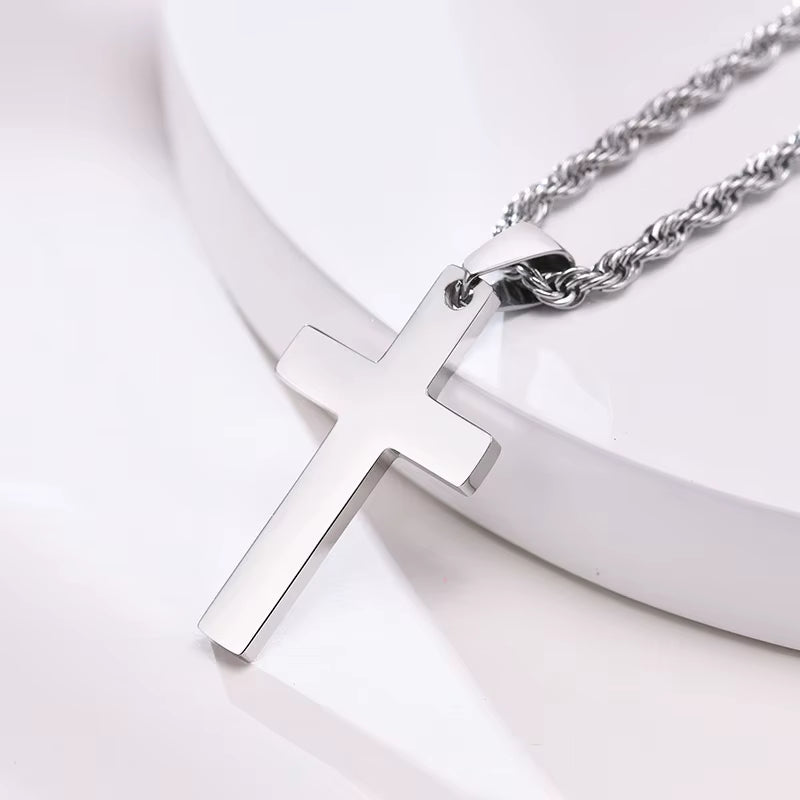 Simple Plain Cross Prayer Pendant Necklaces for Men, anti Allergy Stainless Steel Religious Faith Collar Jewelry