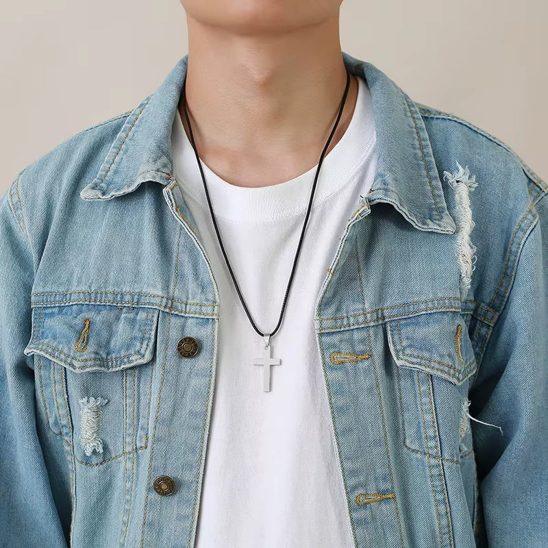 Simple Plain Cross Prayer Pendant Necklaces for Men, anti Allergy Stainless Steel Religious Faith Collar Jewelry