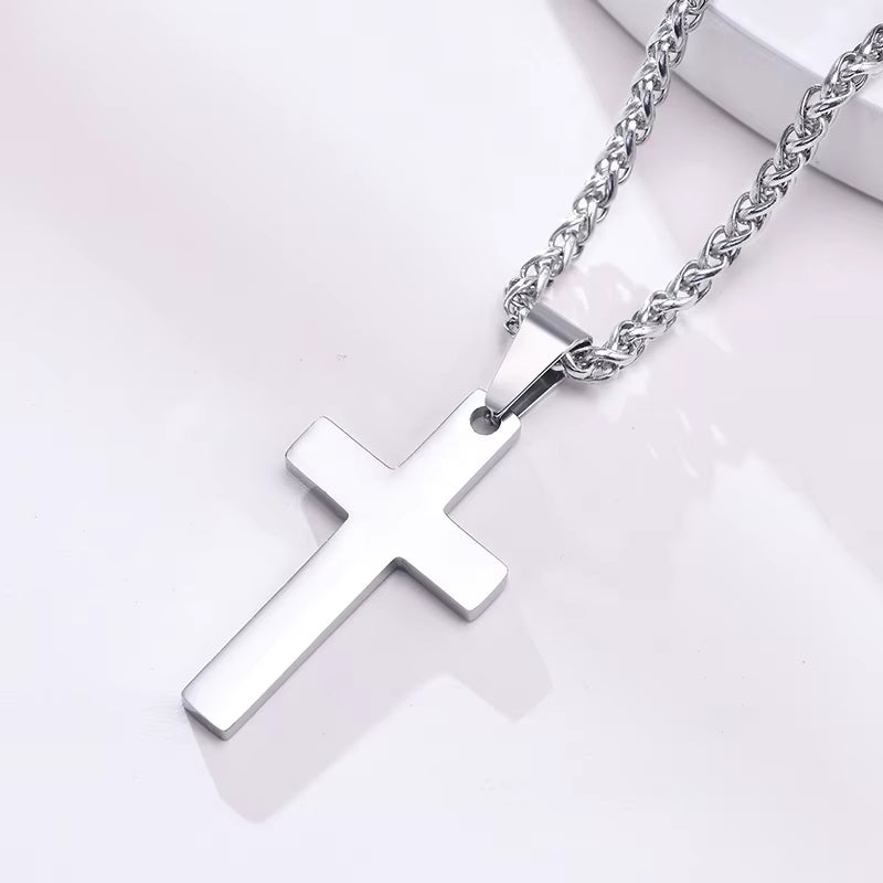 Simple Plain Cross Prayer Pendant Necklaces for Men, anti Allergy Stainless Steel Religious Faith Collar Jewelry